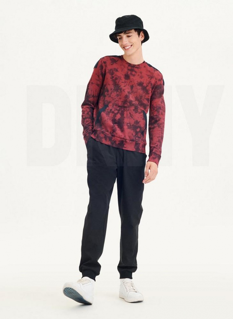 Φούτερ DKNY Long Sleeve Tie Dye Crewneck With νάιλον Trim ανδρικα σκούρο κοκκινα μαυρα | Greece_D1683