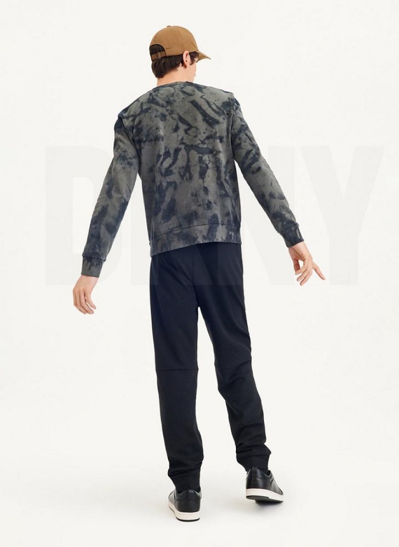 Φούτερ DKNY Long Sleeve Tie Dye Crewneck With νάιλον Trim ανδρικα Ελιά μαυρα | Greece_D0974