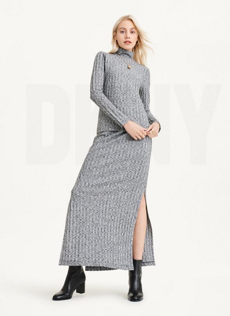 Πουλόβερ DKNY Long Sleeve Turtleneck Πλευρωτός Top γυναικεια γκρι | Greece_D1344