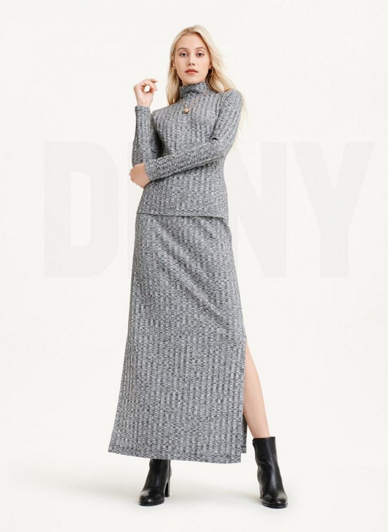 Πουλόβερ DKNY Long Sleeve Turtleneck Πλευρωτός Top γυναικεια γκρι | Greece_D1344