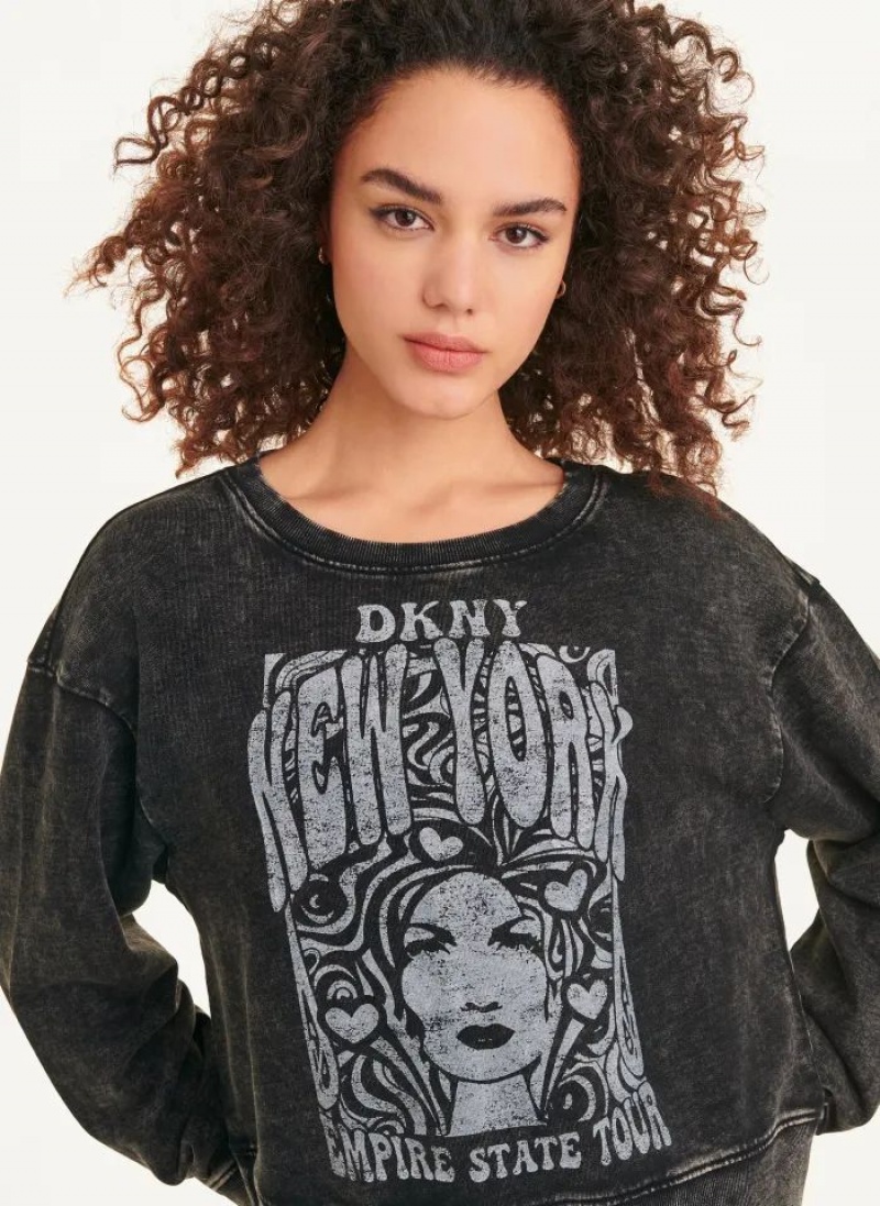 Φούτερ DKNY Long Sleeve With Tour σταμπεσ γυναικεια γκρι | Greece_D1175