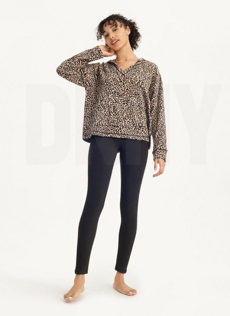 Πιζάμες DKNY Long Sleeve Κουκουλοφόρος Top And Legging Set γυναικεια καφε | Greece_D0986