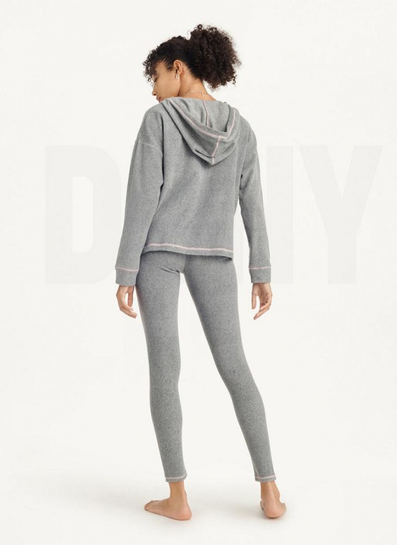 Πιζάμες DKNY Long Sleeve Κουκουλοφόρος Top And Legging Set γυναικεια γκρι | Greece_D0961