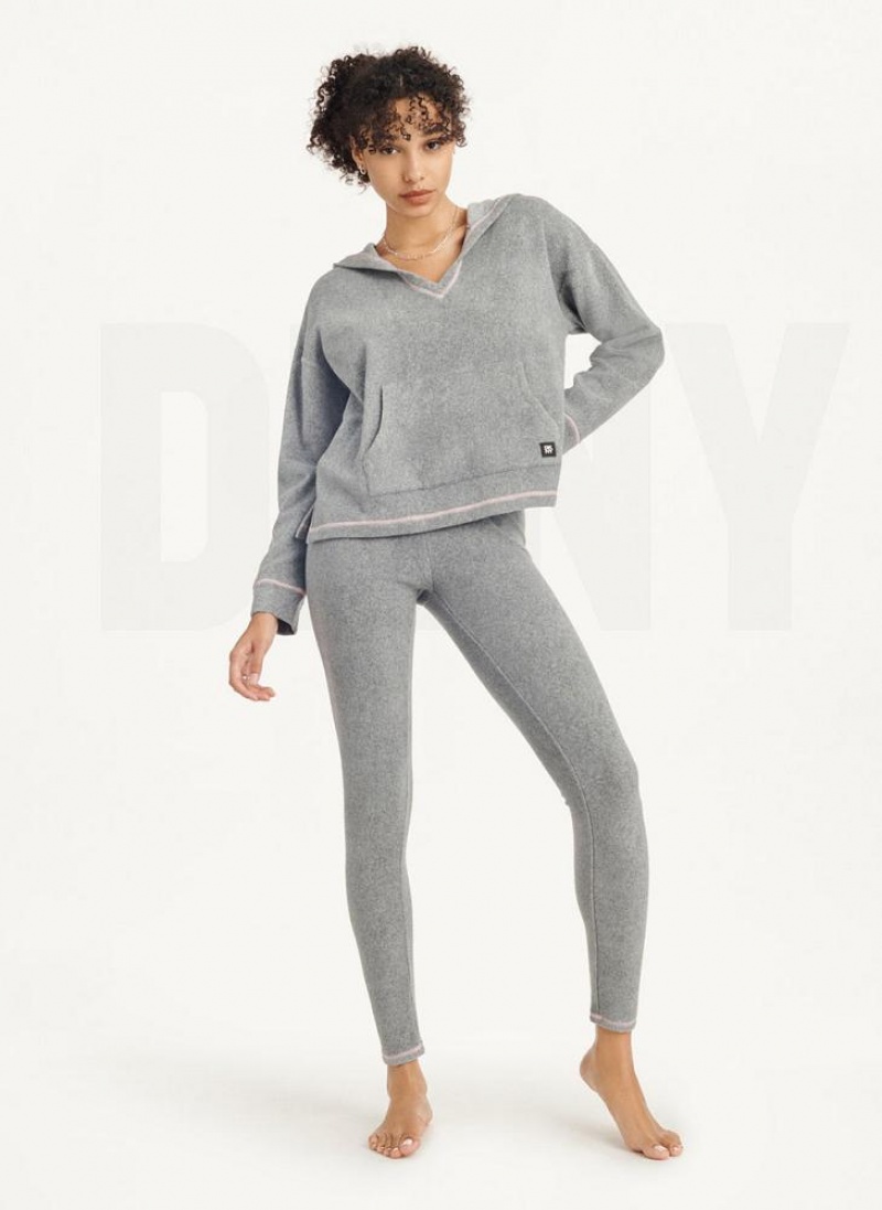 Πιζάμες DKNY Long Sleeve Κουκουλοφόρος Top And Legging Set γυναικεια γκρι | Greece_D0961