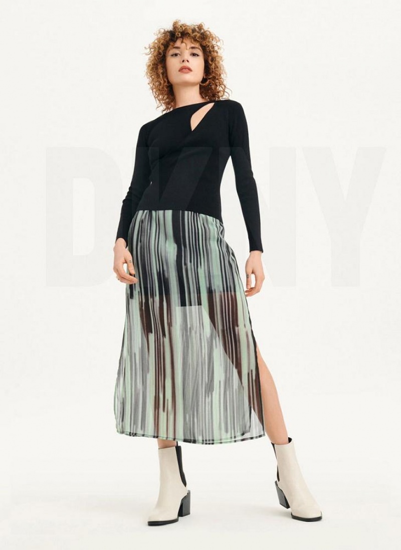 Πουλόβερ DKNY Long Sleevewrap Cut Out γυναικεια μαυρα | Greece_D0676