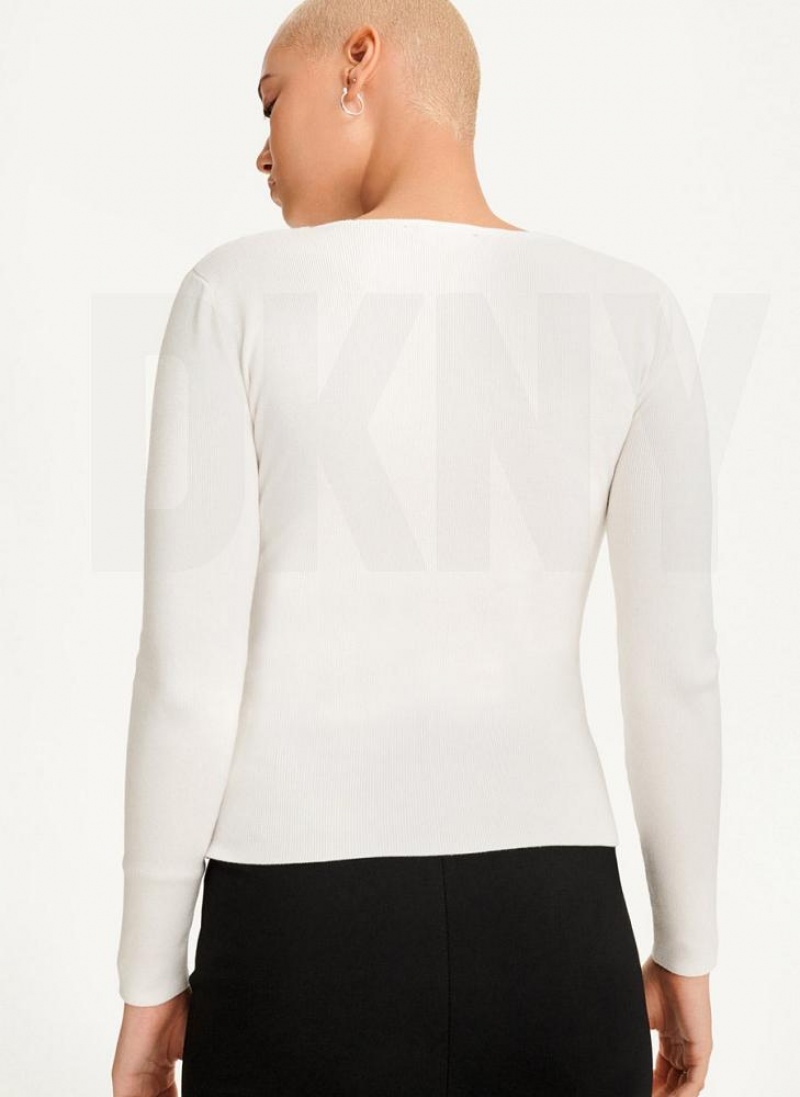 Πουλόβερ DKNY Long Sleevewrap Cut Out γυναικεια ασπρα | Greece_D0145