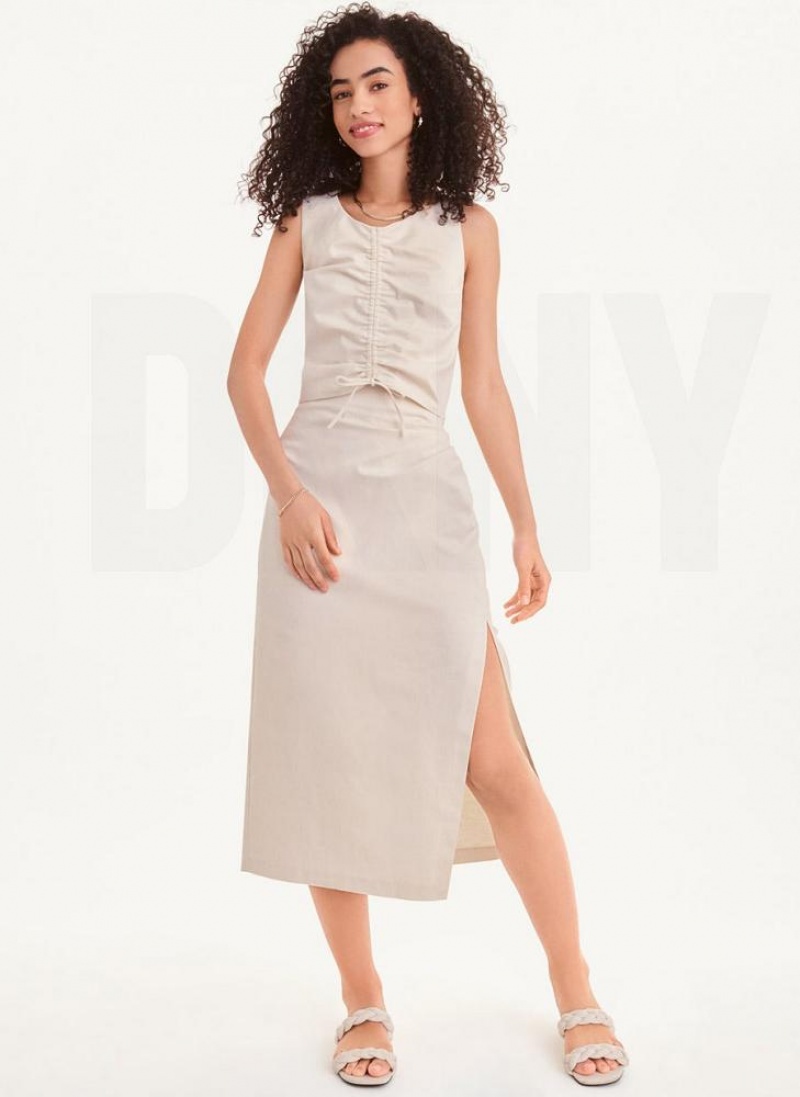 φουστεσ DKNY Long with Slit γυναικεια Μπεζ | Greece_D1101