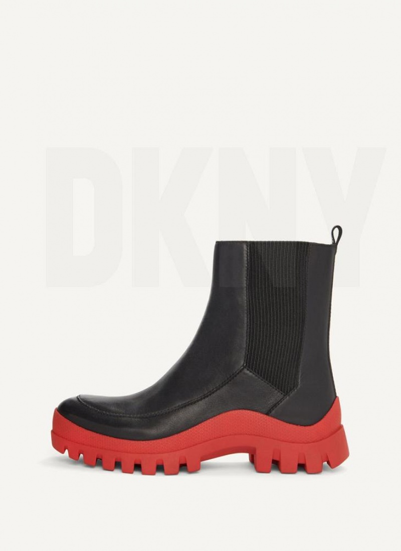 Μποτεσ DKNY Lug Sole Chelsea γυναικεια μαυρα κοκκινα | Greece_D0749