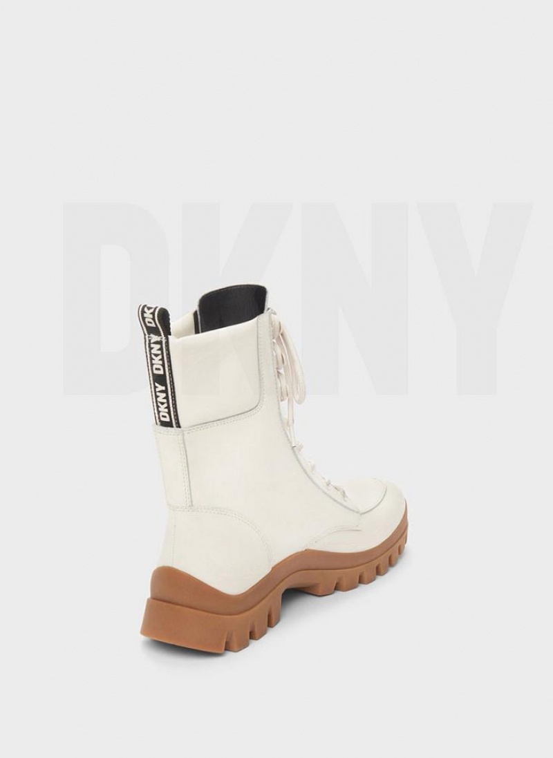 Μποτεσ DKNY Lug Sole Combat γυναικεια ασπρα | Greece_D1692