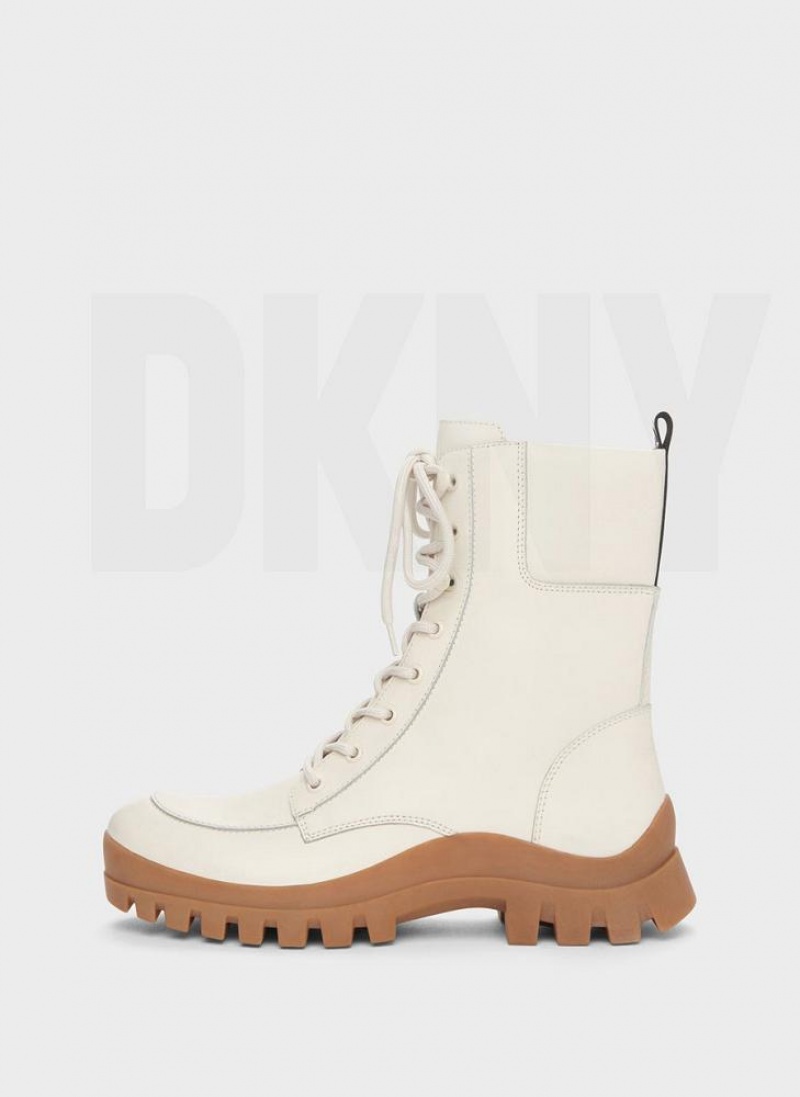 Μποτεσ DKNY Lug Sole Combat γυναικεια ασπρα | Greece_D1692