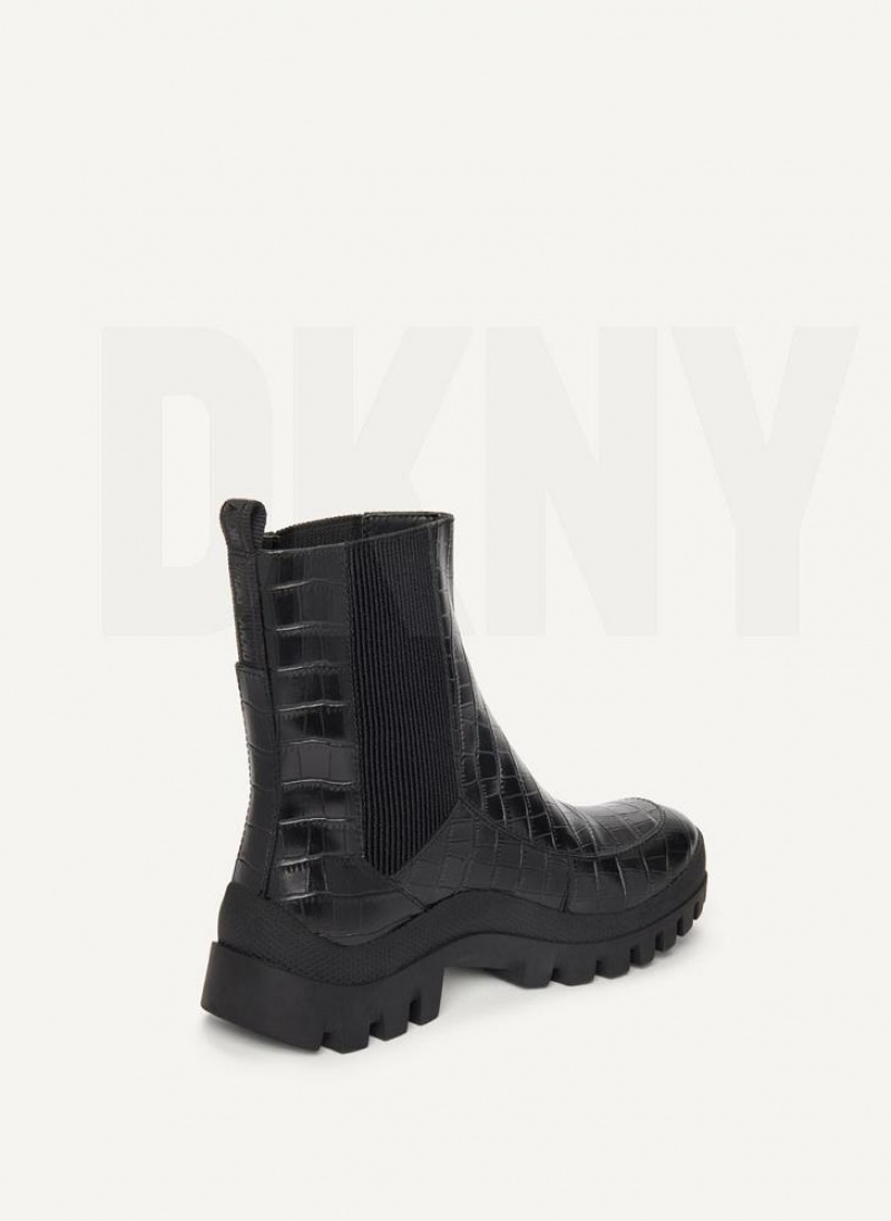 Μποτεσ DKNY Lug Sole Croco Chelsea γυναικεια μαυρα | Greece_D0489