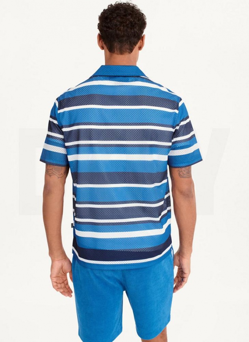 πουκαμισα DKNY Mesh Stripe Camp ανδρικα μπλε Πολύχρωμο | Greece_D1728