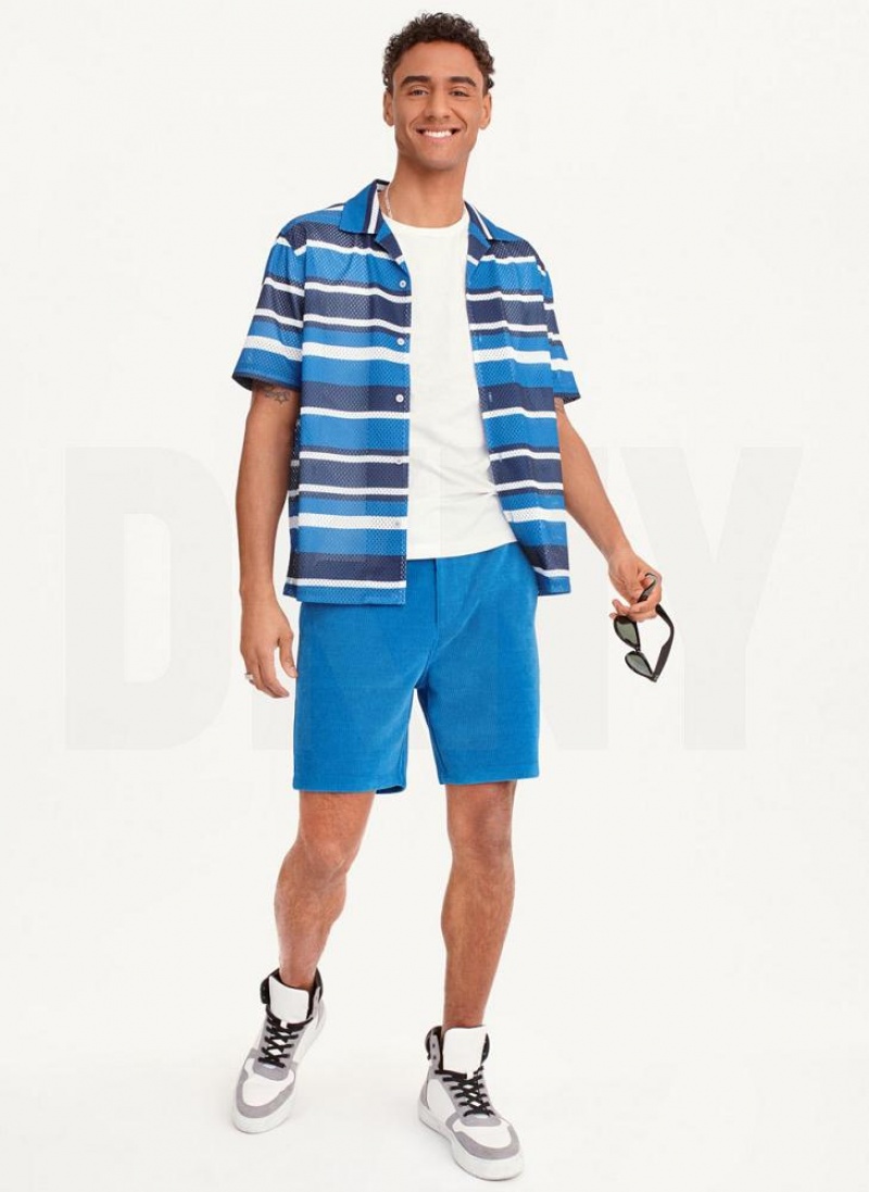 πουκαμισα DKNY Mesh Stripe Camp ανδρικα μπλε Πολύχρωμο | Greece_D1728