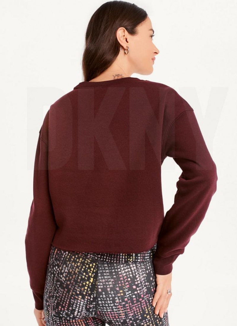 Φούτερ DKNY Metallic Logo Cropped Pullover γυναικεια μπορντο | Greece_D0867