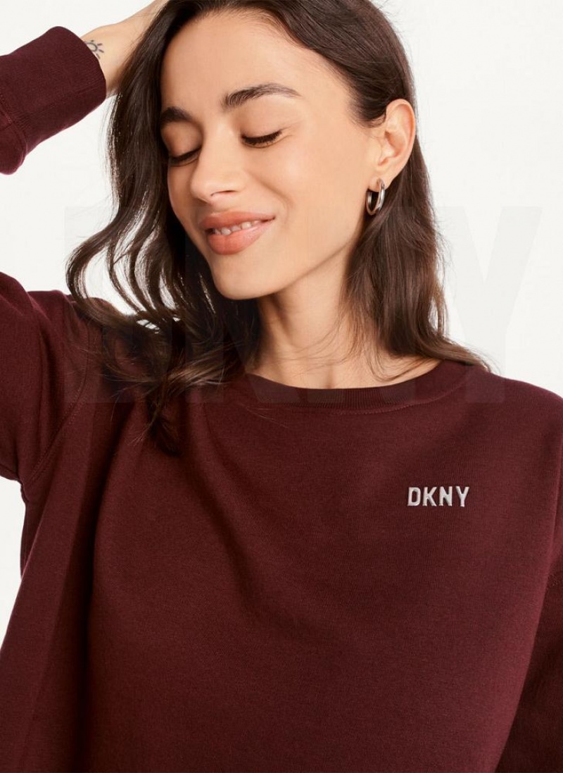 Φούτερ DKNY Metallic Logo Cropped Pullover γυναικεια μπορντο | Greece_D0867