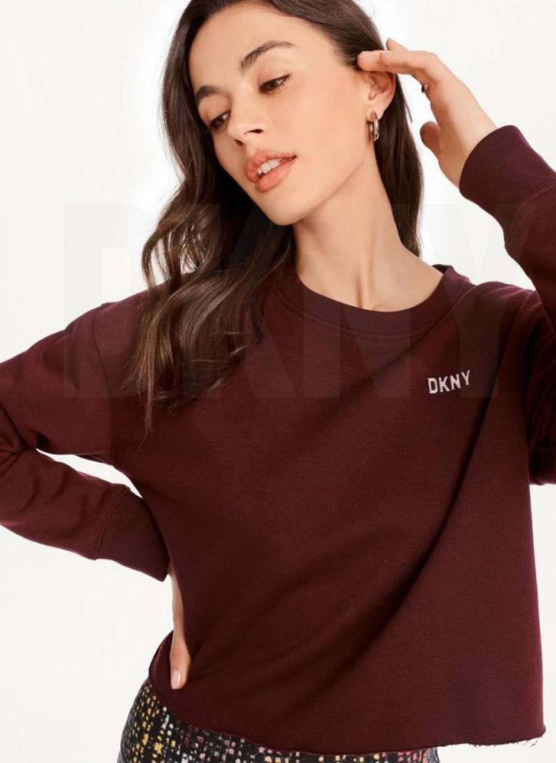 Φούτερ DKNY Metallic Logo Cropped Pullover γυναικεια μπορντο | Greece_D0867