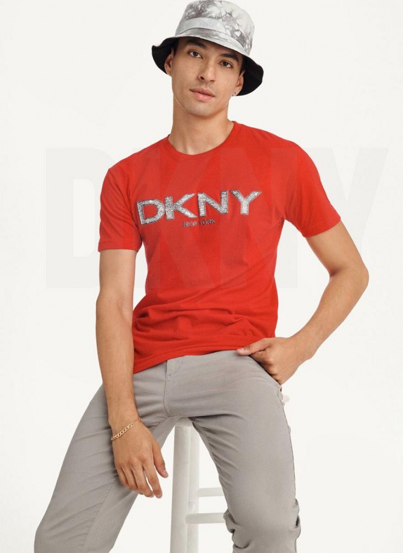 μπλουζακια DKNY Metallic Puff Logo ανδρικα κοκκινα | Greece_D0775