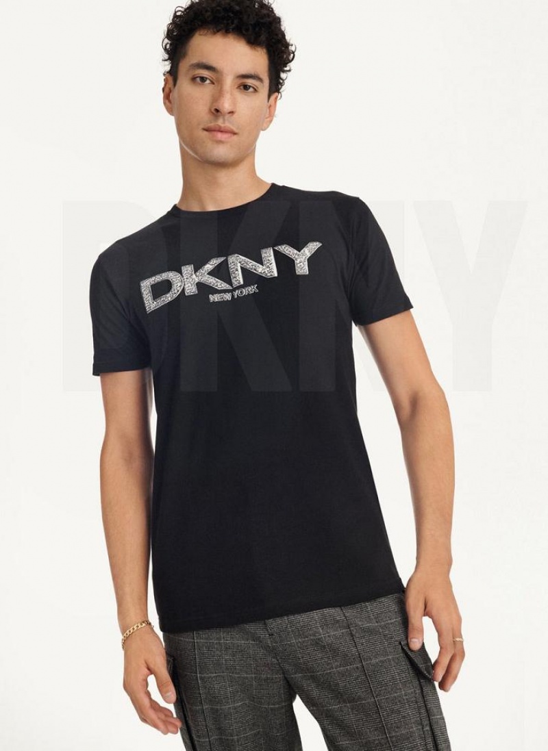 μπλουζακια DKNY Metallic Puff Logo ανδρικα μαυρα | Greece_D1542