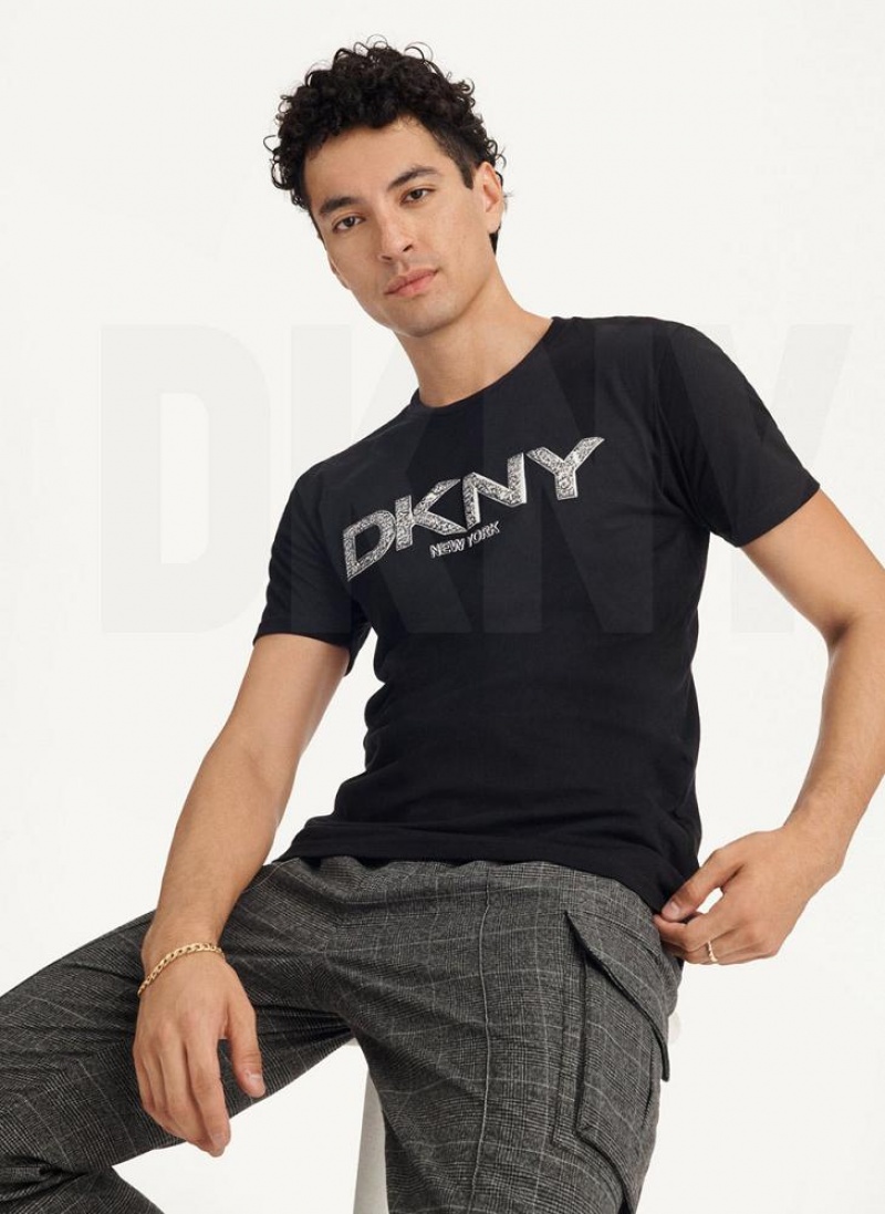 μπλουζακια DKNY Metallic Puff Logo ανδρικα μαυρα | Greece_D1542