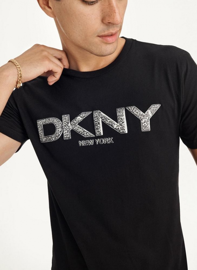 μπλουζακια DKNY Metallic Puff Logo ανδρικα μαυρα | Greece_D1542