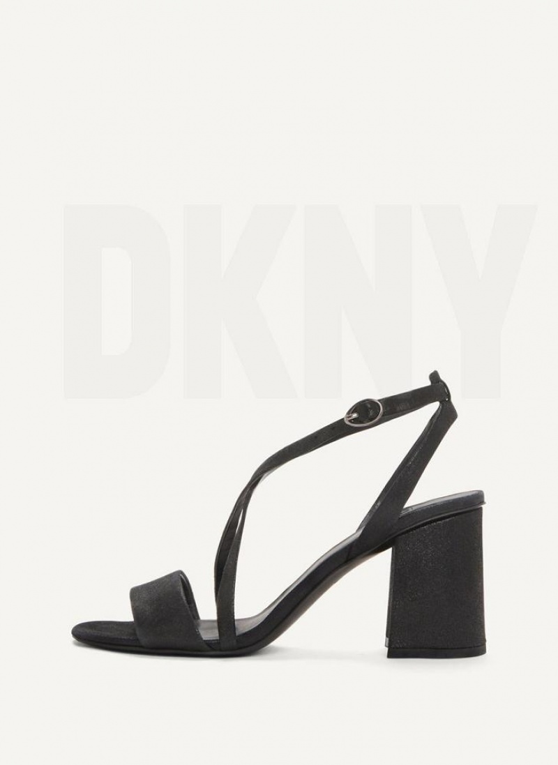 Τακούνια DKNY Metallic Snake strappy Block γυναικεια μαυρα | Greece_D1826