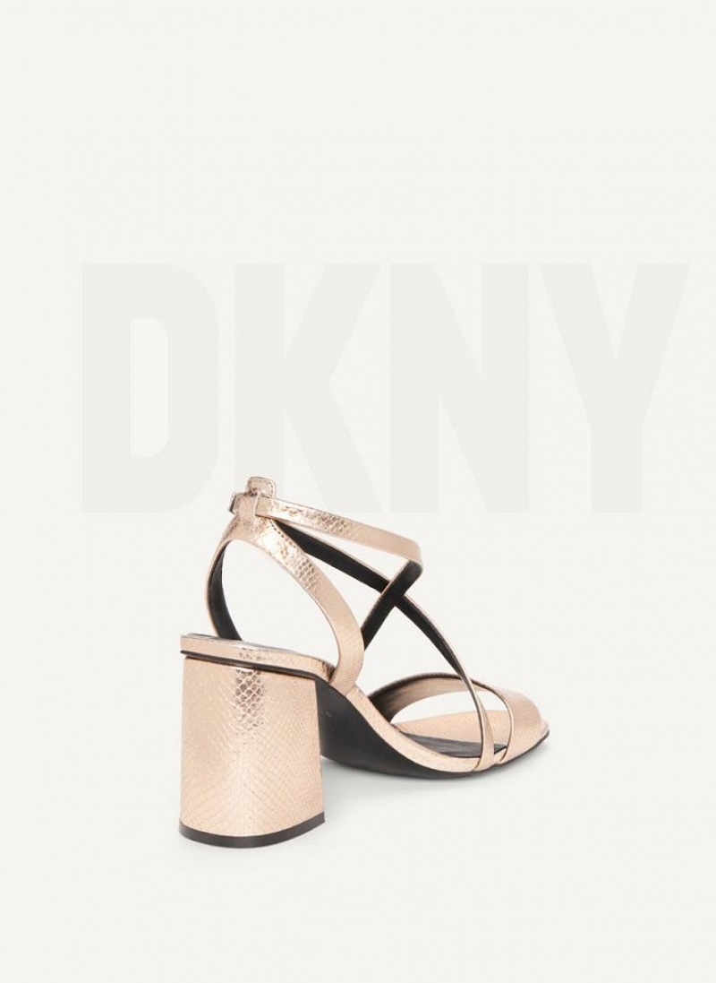 Τακούνια DKNY Metallic Snake strappy Block γυναικεια χρυσο χρωμα | Greece_D1693