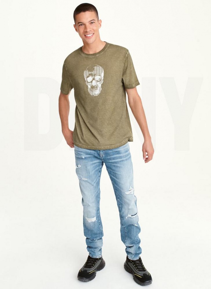 μπλουζακια DKNY OUTLINE LOGO SKULL MINERAL WASH ανδρικα Ελιά | Greece_D0733