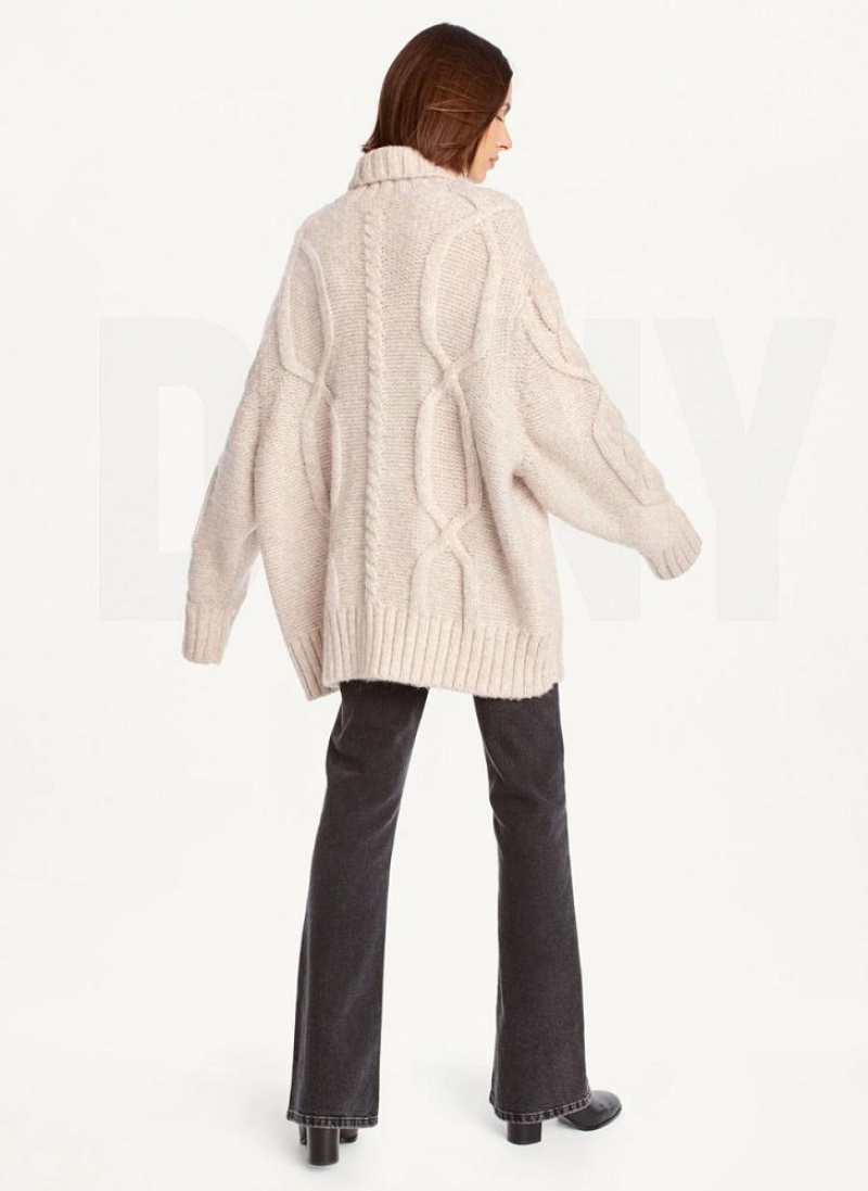 Πουλόβερ DKNY Oversized Cable Knit γυναικεια καφε | Greece_D0144