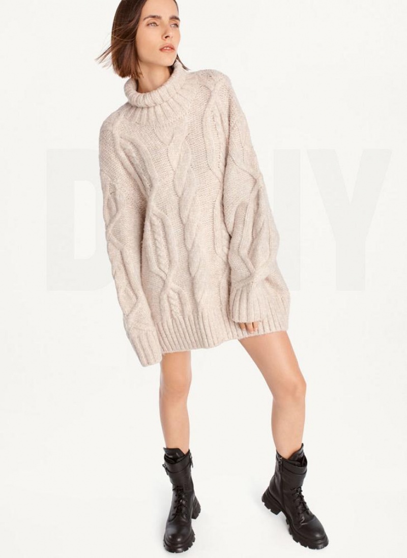 Πουλόβερ DKNY Oversized Cable Knit γυναικεια καφε | Greece_D0144