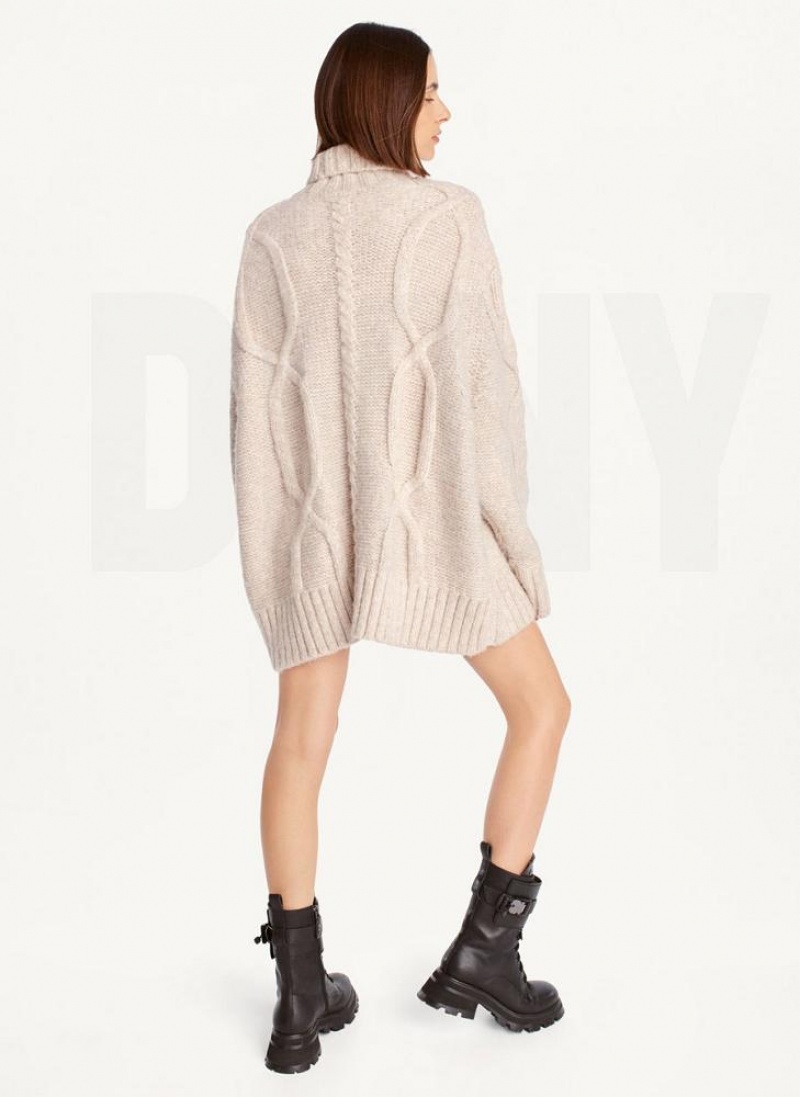 Πουλόβερ DKNY Oversized Cable Knit γυναικεια καφε | Greece_D0144