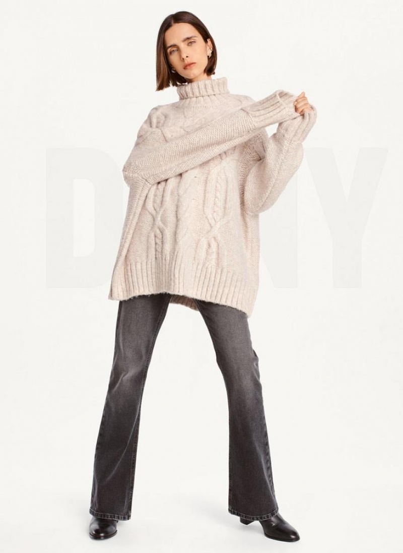 Πουλόβερ DKNY Oversized Cable Knit γυναικεια καφε | Greece_D0144