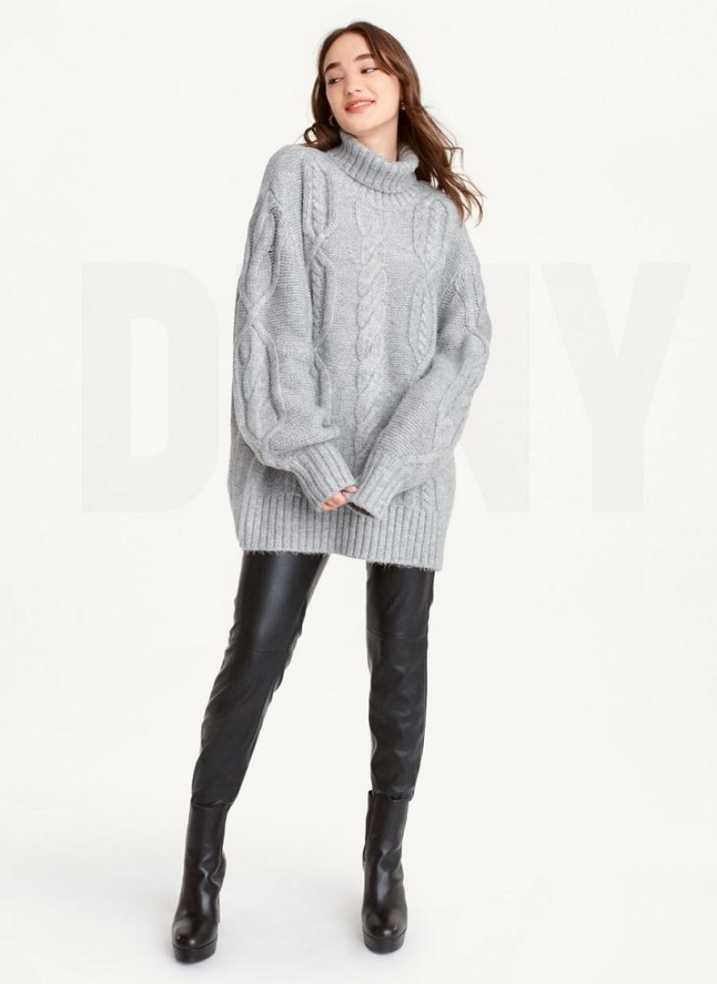 Πουλόβερ DKNY Oversized Cable Knit γυναικεια γκρι | Greece_D1197