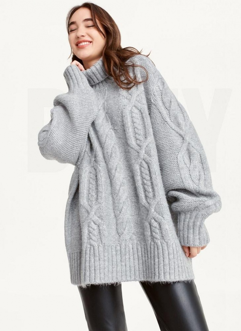 Πουλόβερ DKNY Oversized Cable Knit γυναικεια γκρι | Greece_D1197