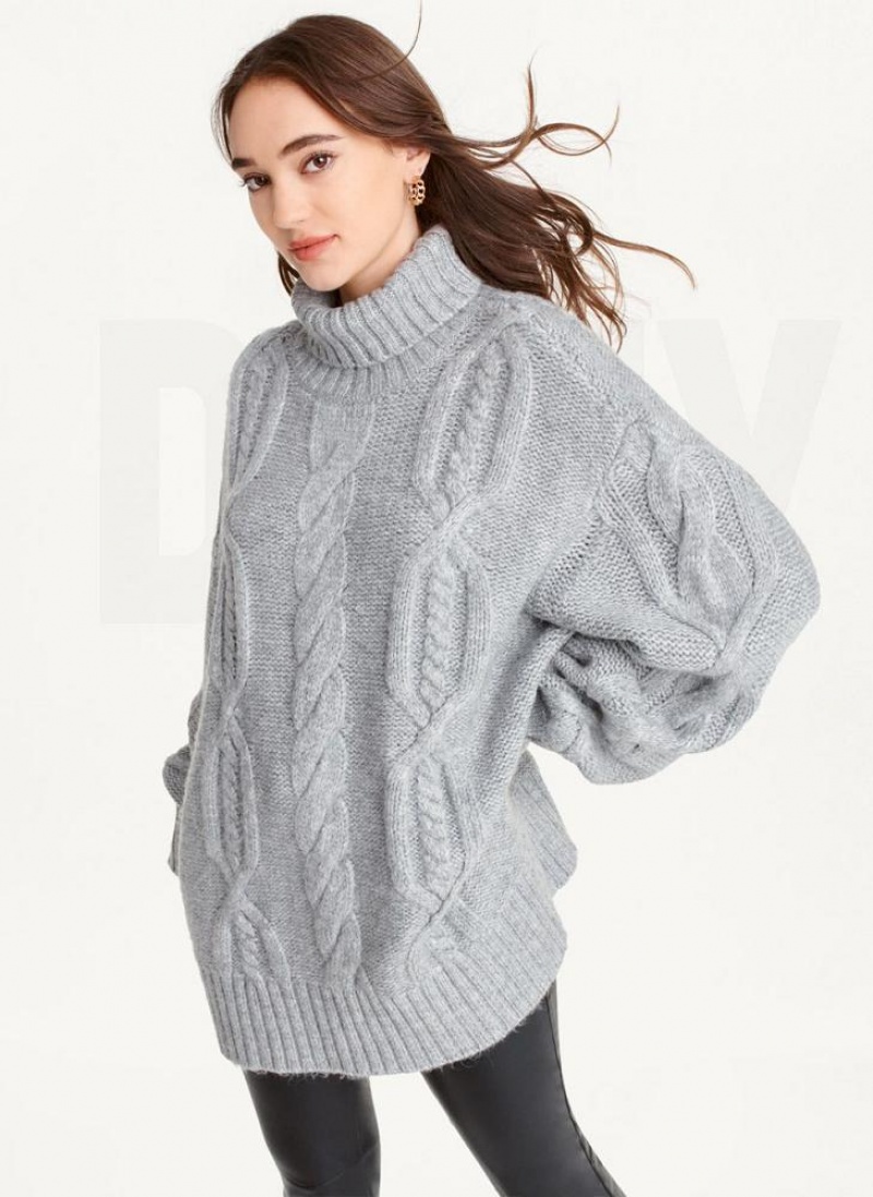 Πουλόβερ DKNY Oversized Cable Knit γυναικεια γκρι | Greece_D1197