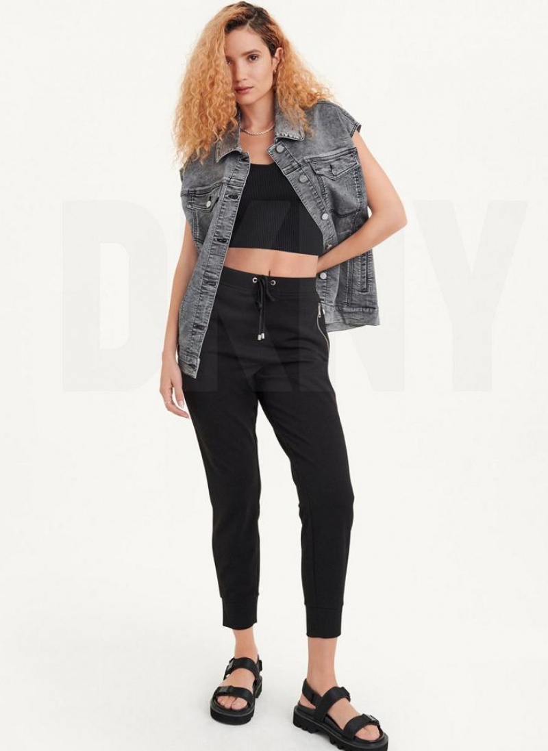 Μπουφαν DKNY Oversized Denim Vest γυναικεια μαυρα | Greece_D0338