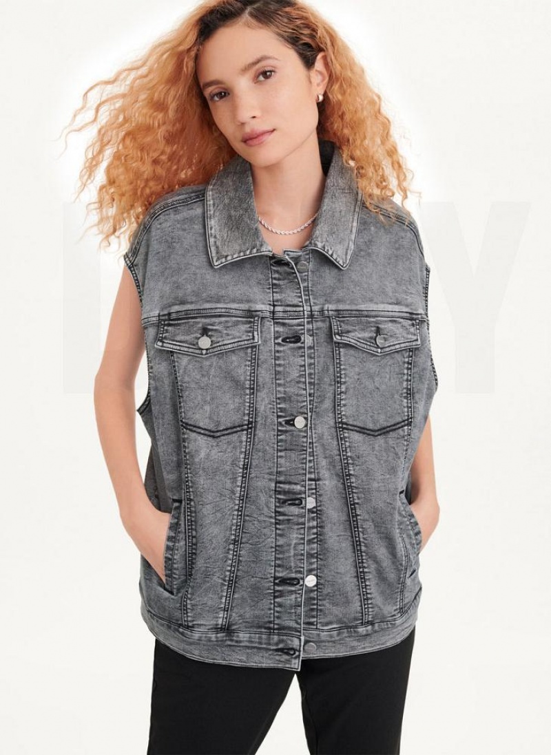 Μπουφαν DKNY Oversized Denim Vest γυναικεια μαυρα | Greece_D0338