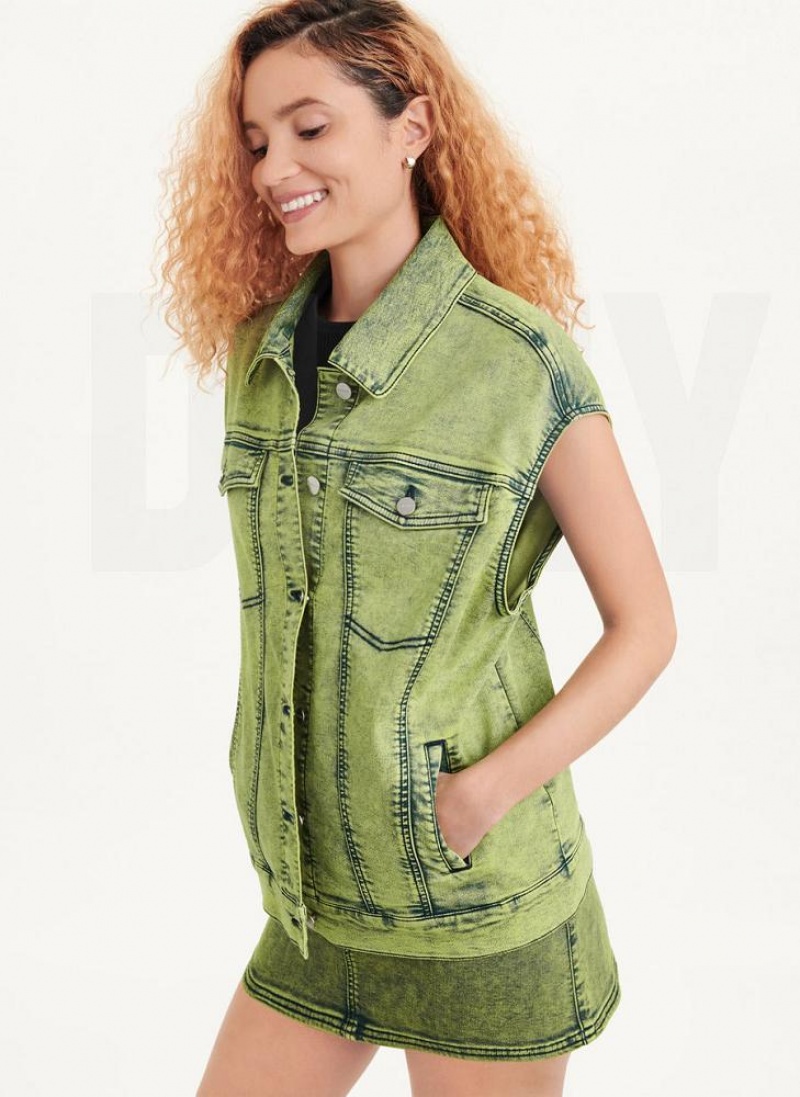 Μπουφαν DKNY Oversized Denim Vest γυναικεια πρασινο | Greece_D1142