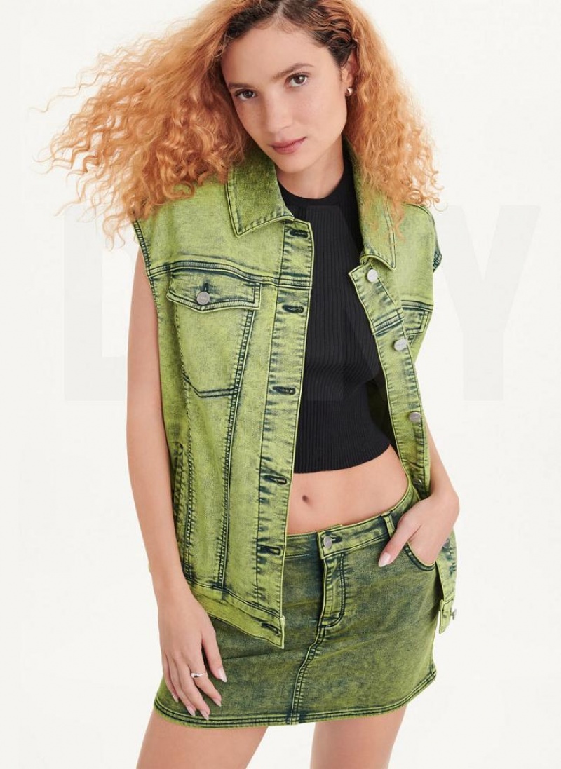 Μπουφαν DKNY Oversized Denim Vest γυναικεια πρασινο | Greece_D1142