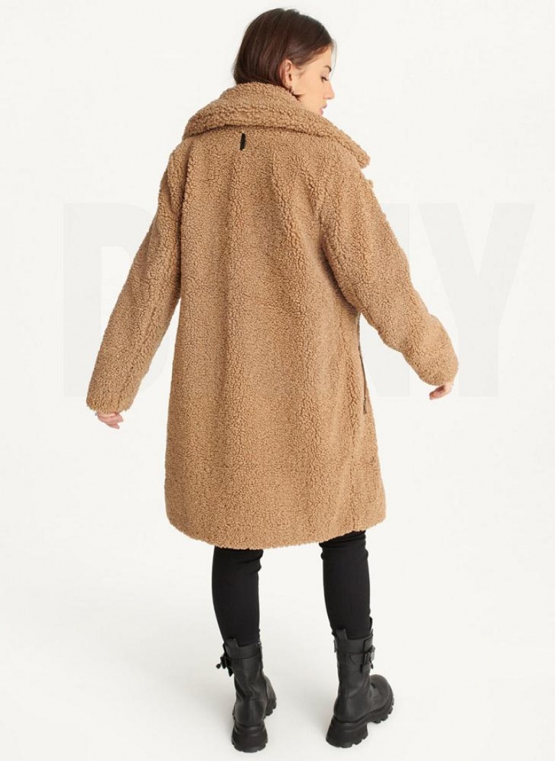 παλτό DKNY Oversized Long Sherpa γυναικεια καφε | Greece_D0422