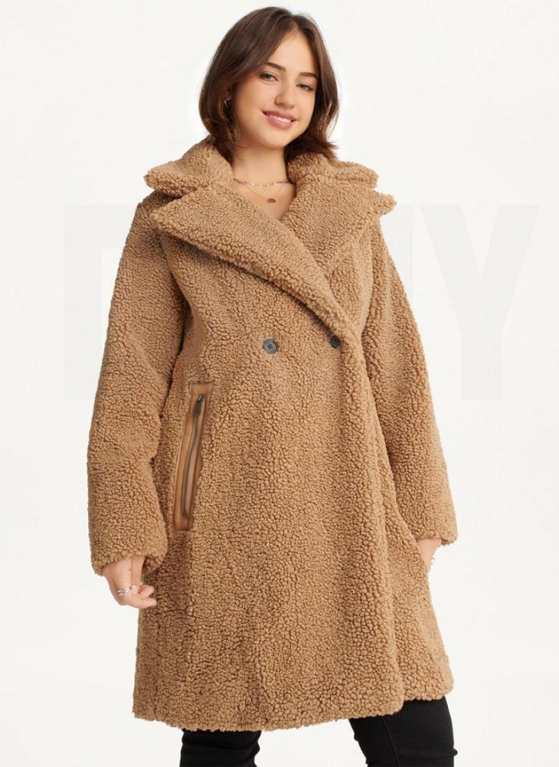 παλτό DKNY Oversized Long Sherpa γυναικεια καφε | Greece_D0422