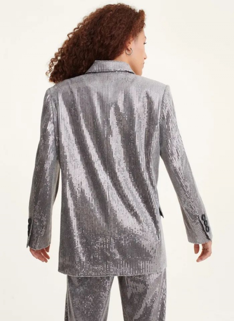 Μπλέιζερ DKNY Oversized Sequin γυναικεια ασημι | Greece_D1794