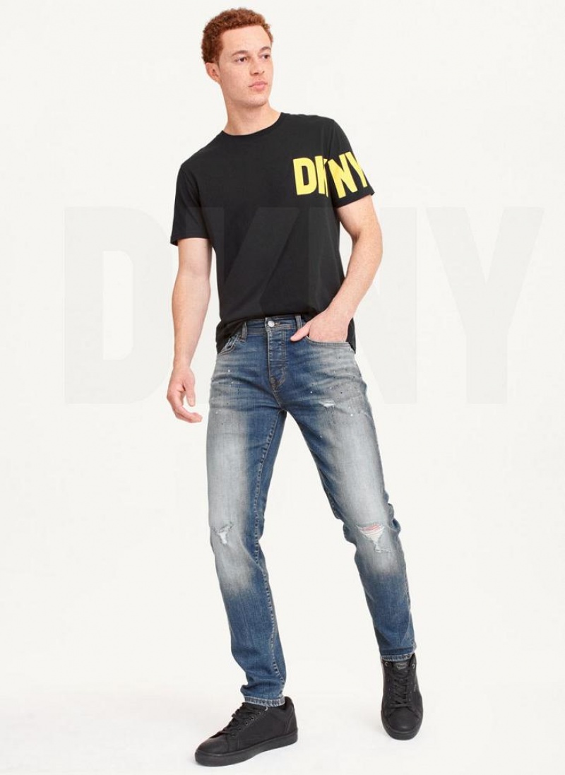 Τζιν DKNY Paint Splatter Slim ανδρικα μπλε | Greece_D1383