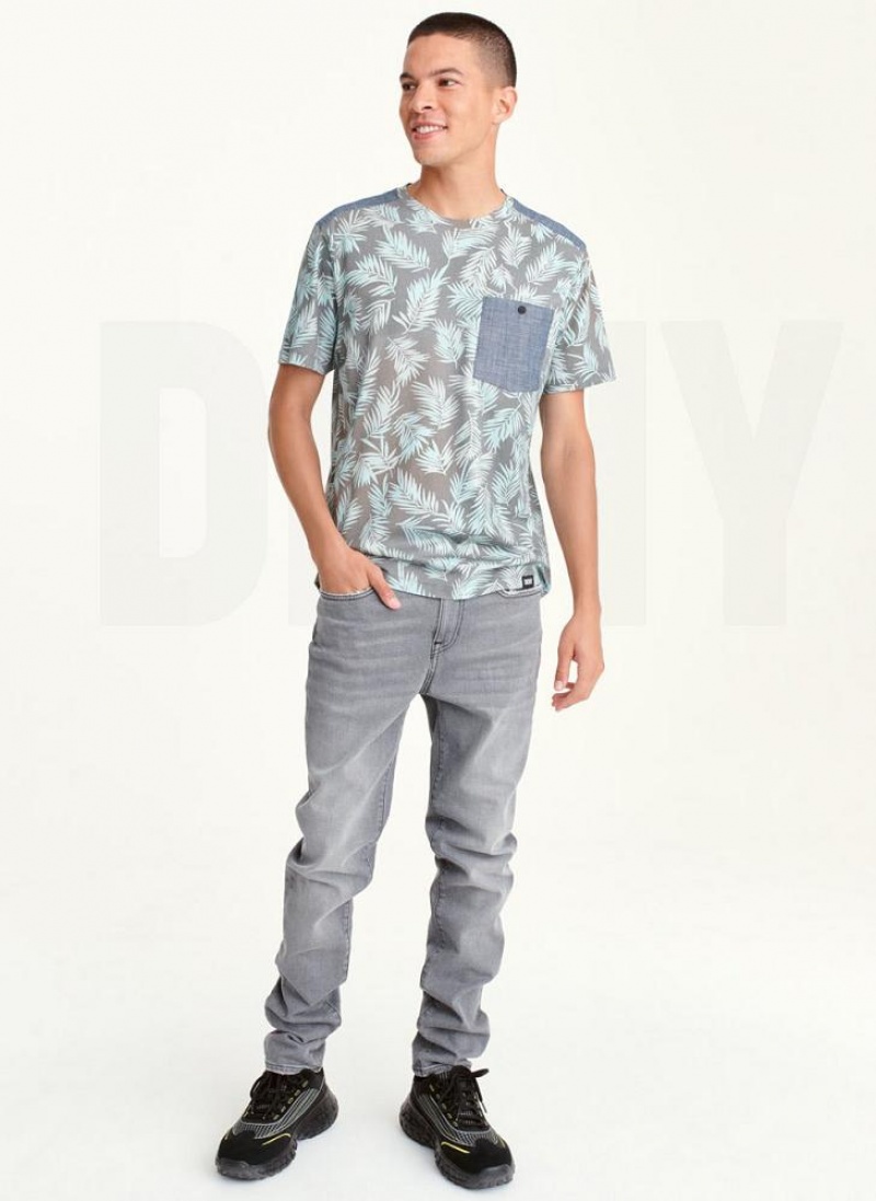 μπλουζακια DKNY Palm Print Crew ανδρικα μεντα | Greece_D0792