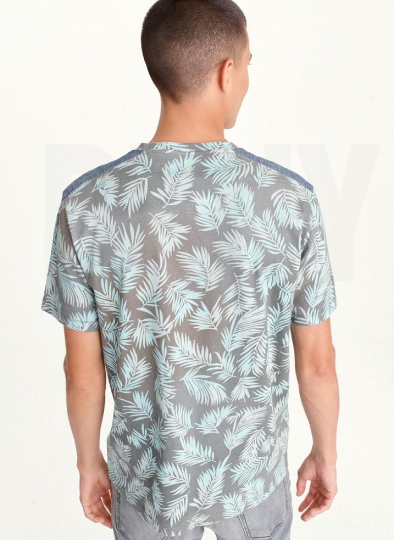 μπλουζακια DKNY Palm Print Crew ανδρικα μεντα | Greece_D0792