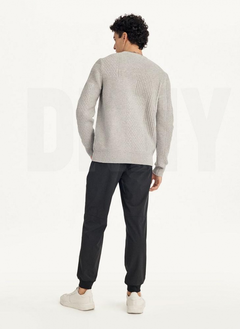 Πουλόβερ DKNY Patchwork Stitch Crewneck ανδρικα ανοιχτο γκρι | Greece_D1880