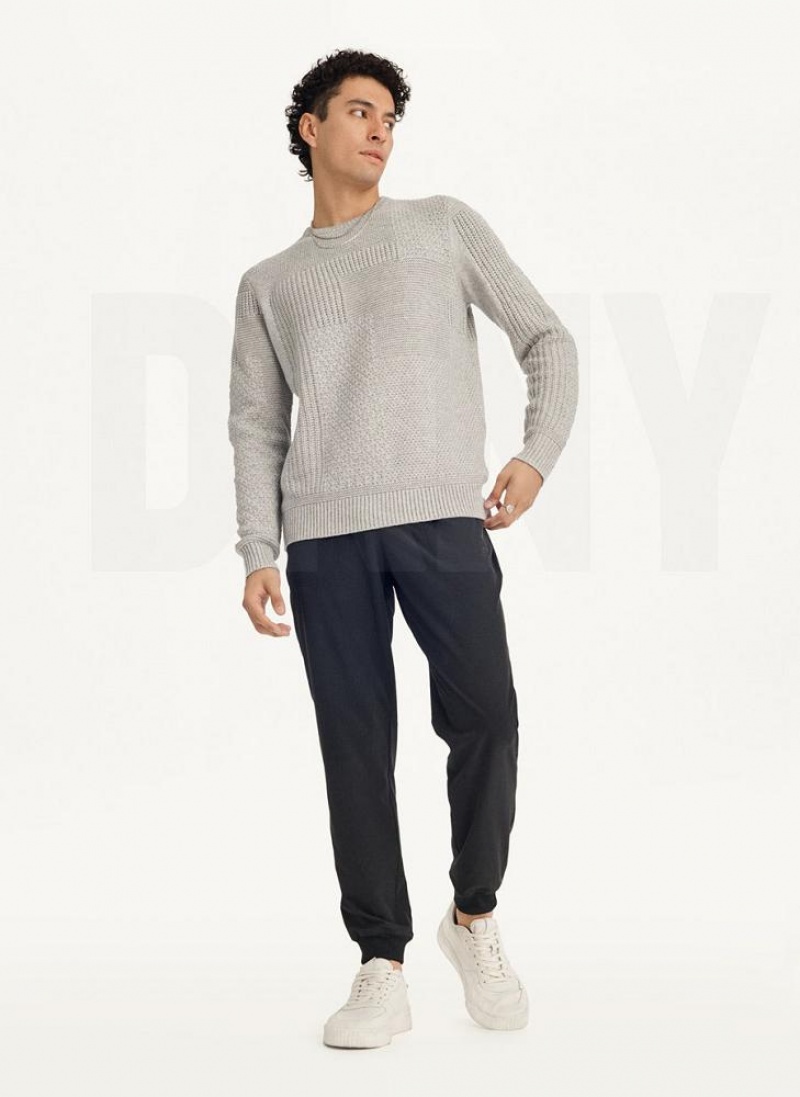 Πουλόβερ DKNY Patchwork Stitch Crewneck ανδρικα ανοιχτο γκρι | Greece_D1880