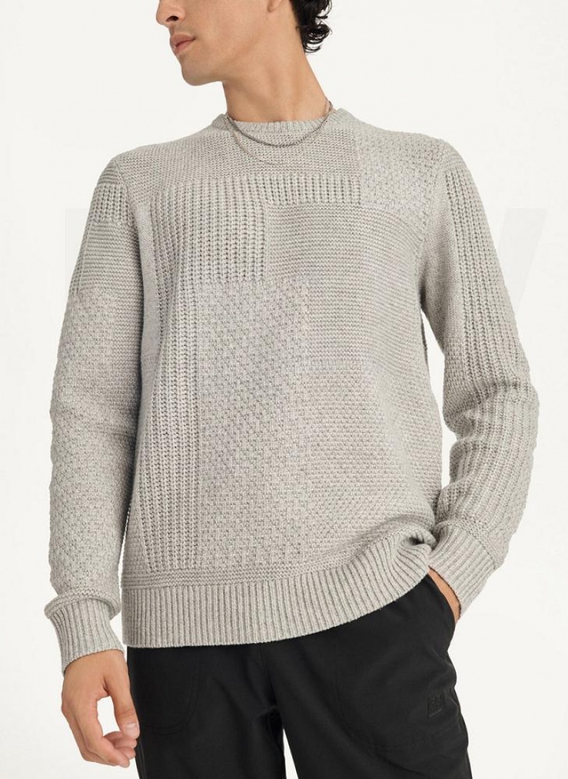 Πουλόβερ DKNY Patchwork Stitch Crewneck ανδρικα ανοιχτο γκρι | Greece_D1880