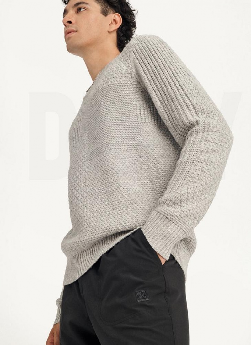 Πουλόβερ DKNY Patchwork Stitch Crewneck ανδρικα ανοιχτο γκρι | Greece_D1880