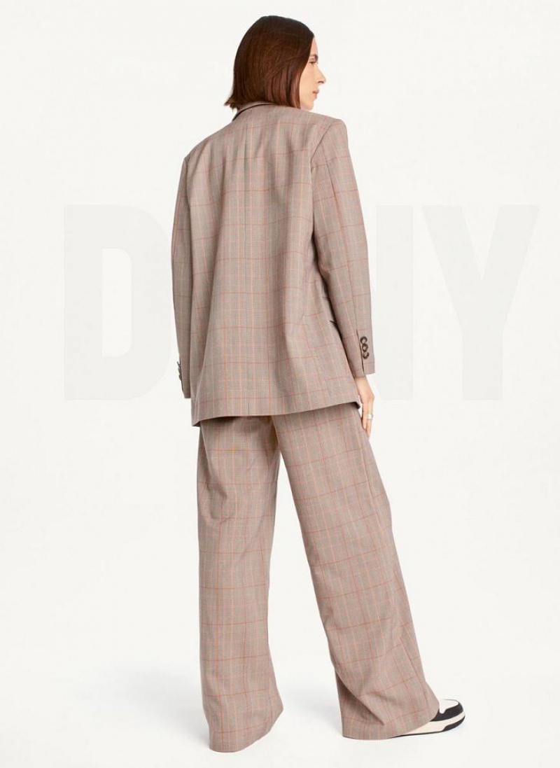 Μπλέιζερ DKNY Plaid γυναικεια καφε | Greece_D1624