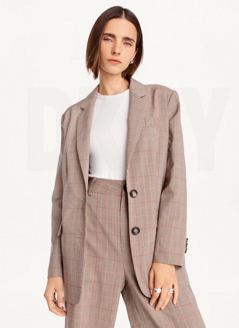 Μπλέιζερ DKNY Plaid γυναικεια καφε | Greece_D1624